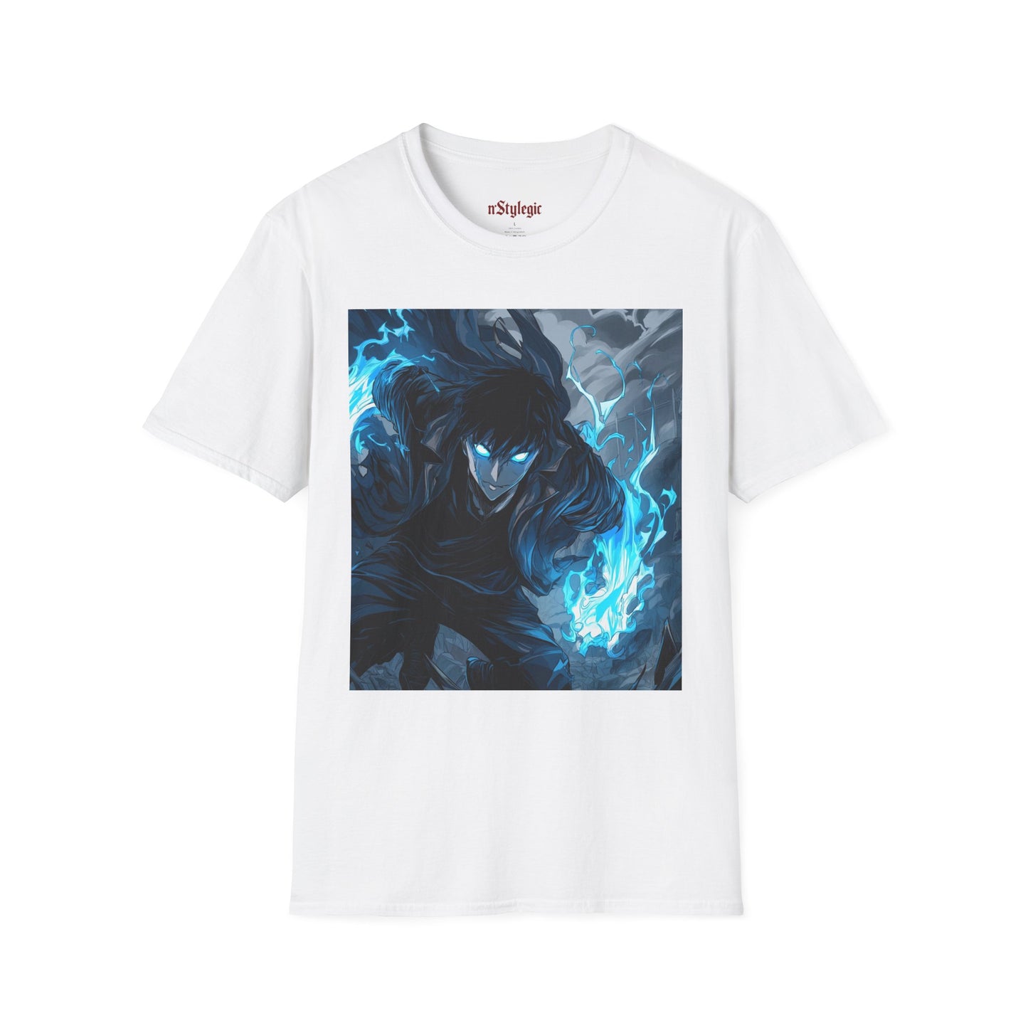Solo Leveling Shadow Monarch Tee -  solo leveling sung jin woo shadow monarch anime shirt graphic tee unisex Shadow Monarch Tee – Sung Jin Woo engulfed in blue flames with glowing eyes
