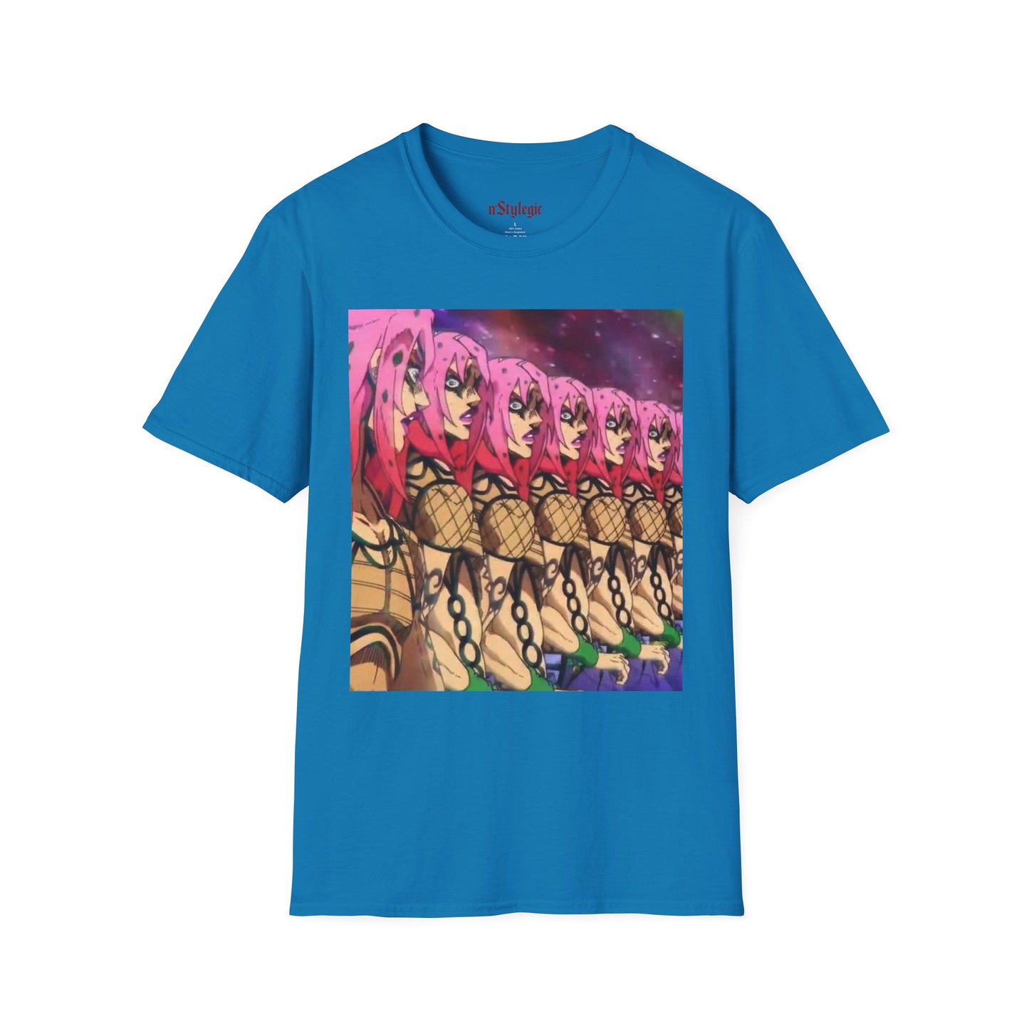 Diavolo Infinite Loop Tee -  jojo diavolo king crimson anime shirt graphic tee unisex Diavolo Death Loop Tee – Diavolo caught in cosmic loop with pink hair and cryptic tattoos