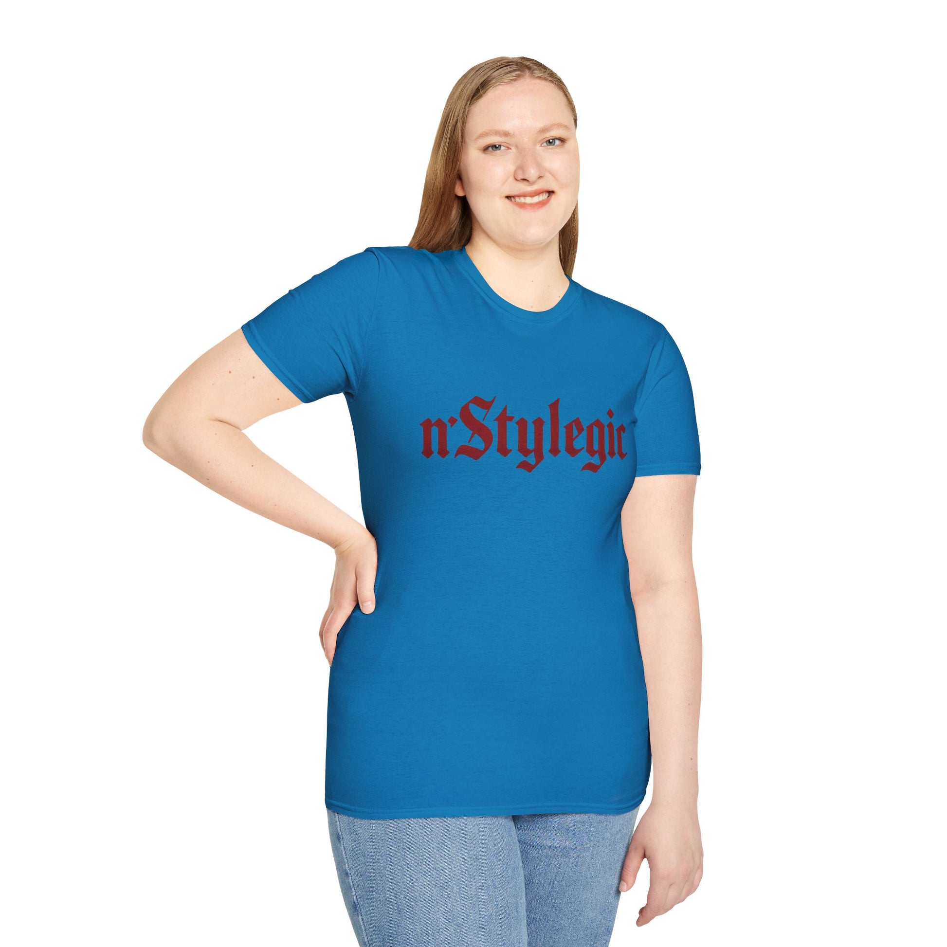 n’Stylegic Logo Streetwear Tee -  logo tee streetwear minimalist graphic tee unisex n’Stylegic Logo Tee – Gothic red logo on minimalist black shirt streetwear branding