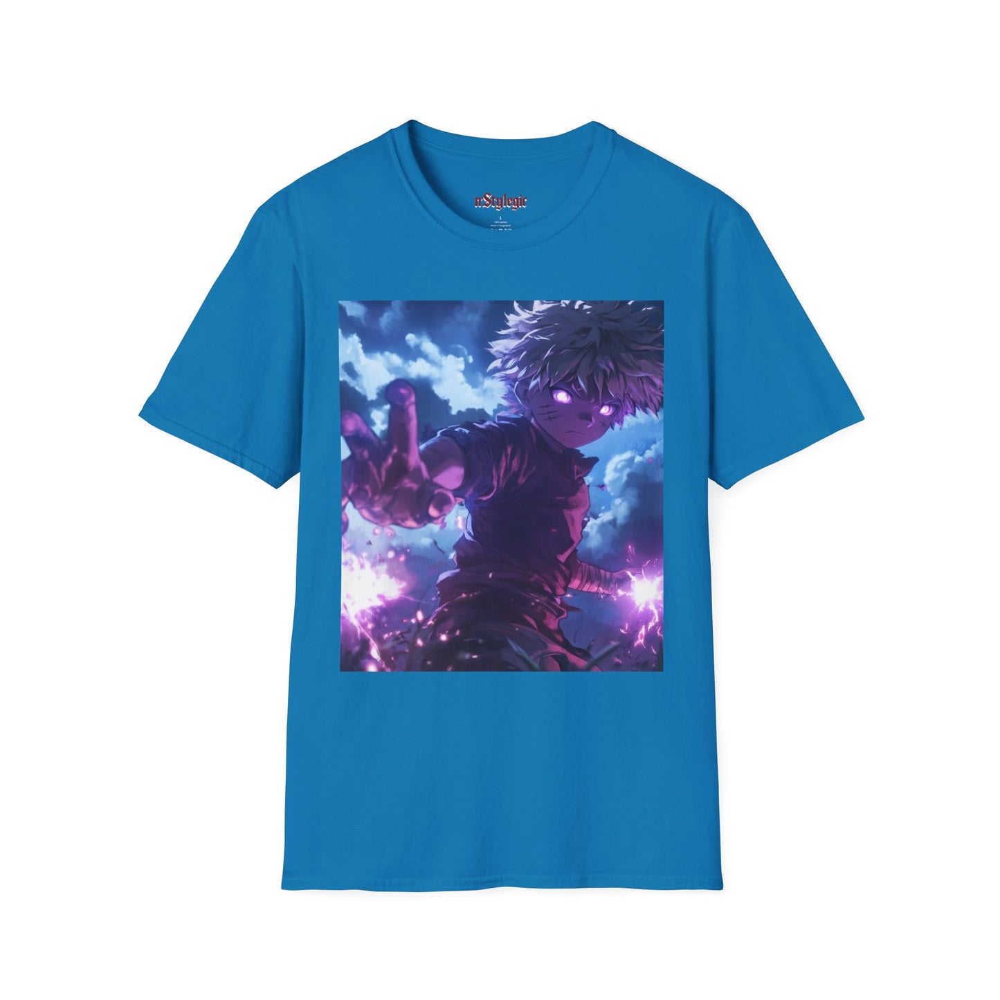 Killua Voltage Anime Tee -  hunter x hunter killua anime shirt graphic tee unisex Killua Voltage Tee – Killua Zoldyck mid-lightning strike with glowing eyes and stormy backdrop