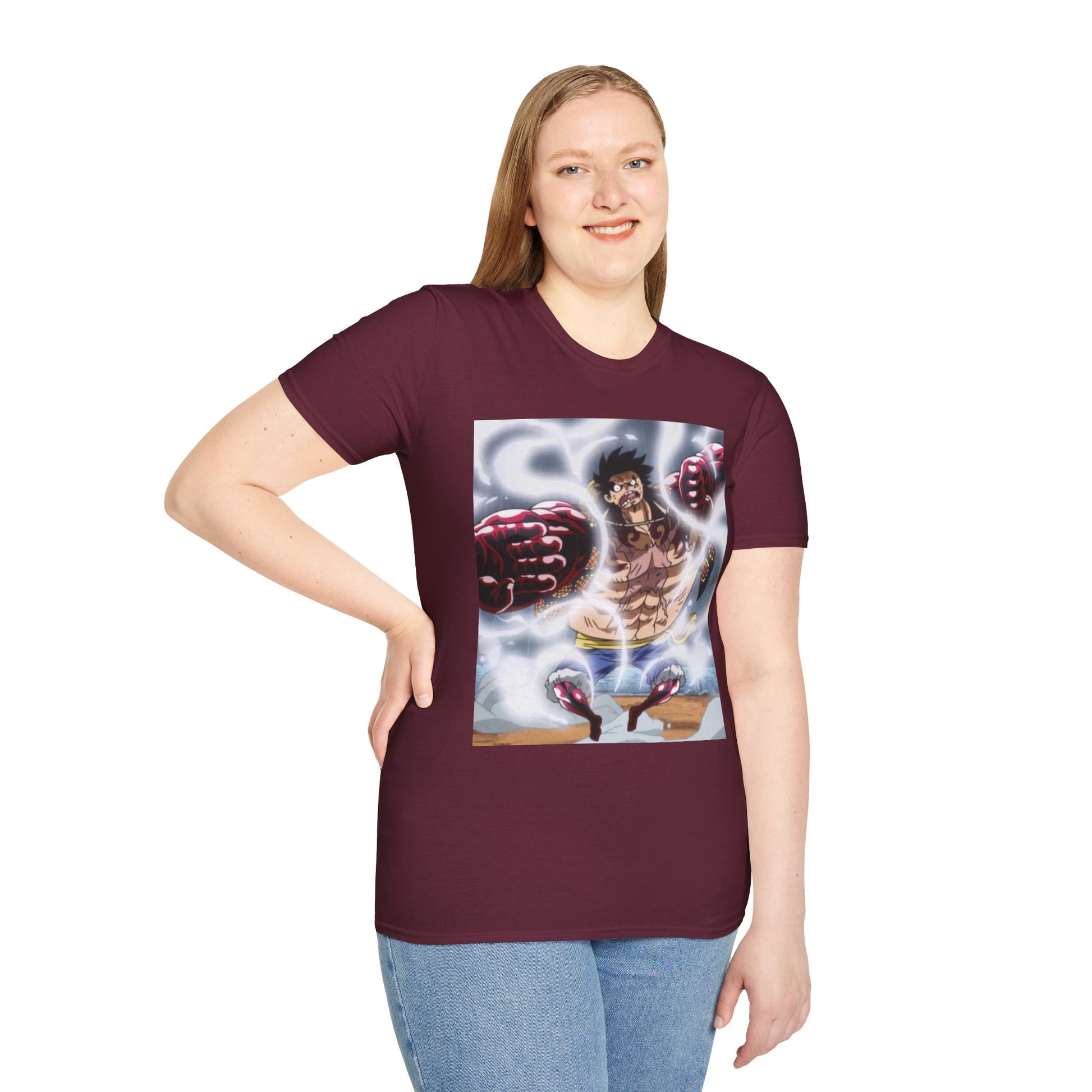 Luffy Gear 4 Anime Tee -  one piece luffy gear 4 bounce man anime shirt graphic tee unisex Gear 4 Bounce Man Tee – Luffy in Gear 4 transformation with Haki aura 