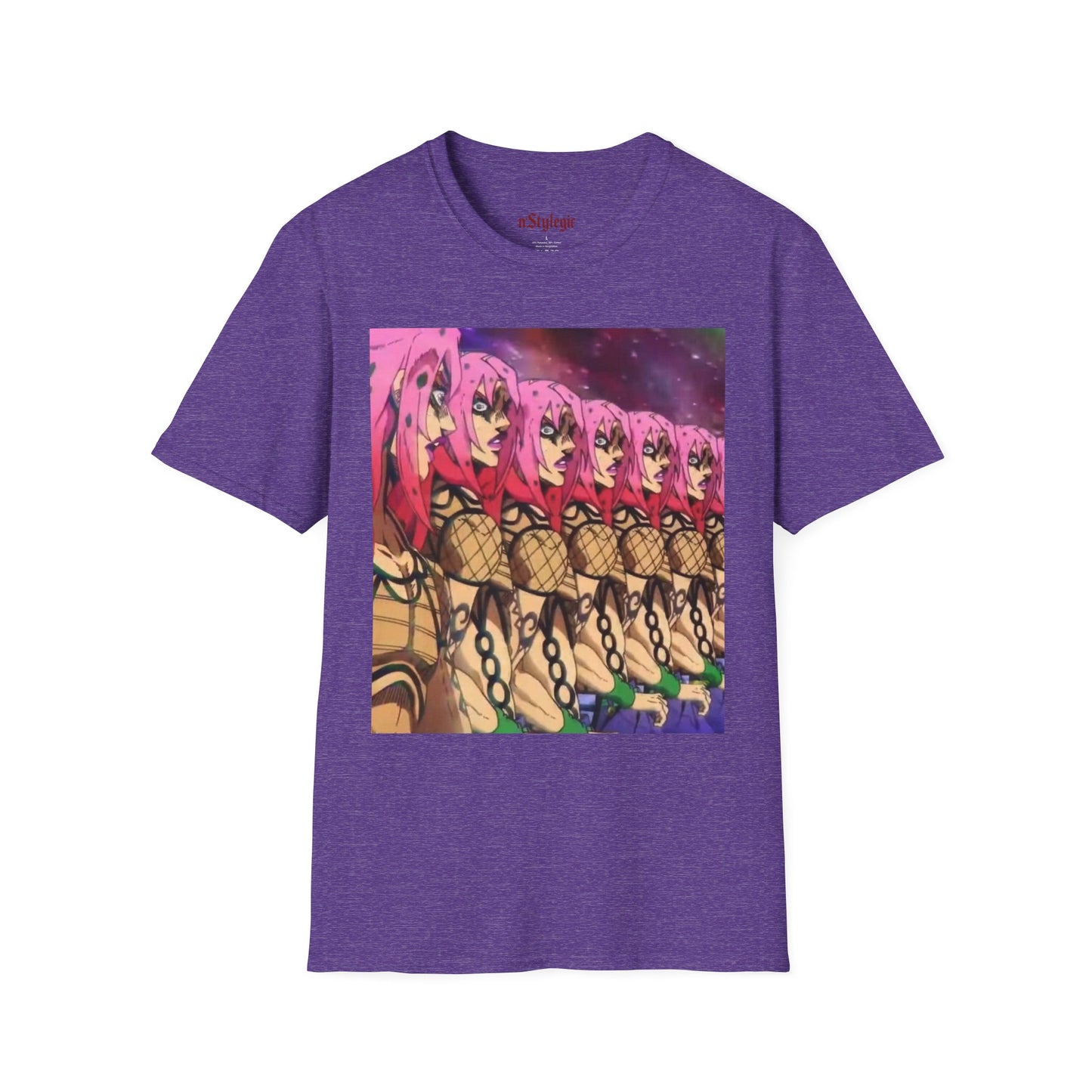 Diavolo Infinite Loop Tee -  jojo diavolo king crimson anime shirt graphic tee unisex Diavolo Death Loop Tee – Diavolo caught in cosmic loop with pink hair and cryptic tattoos