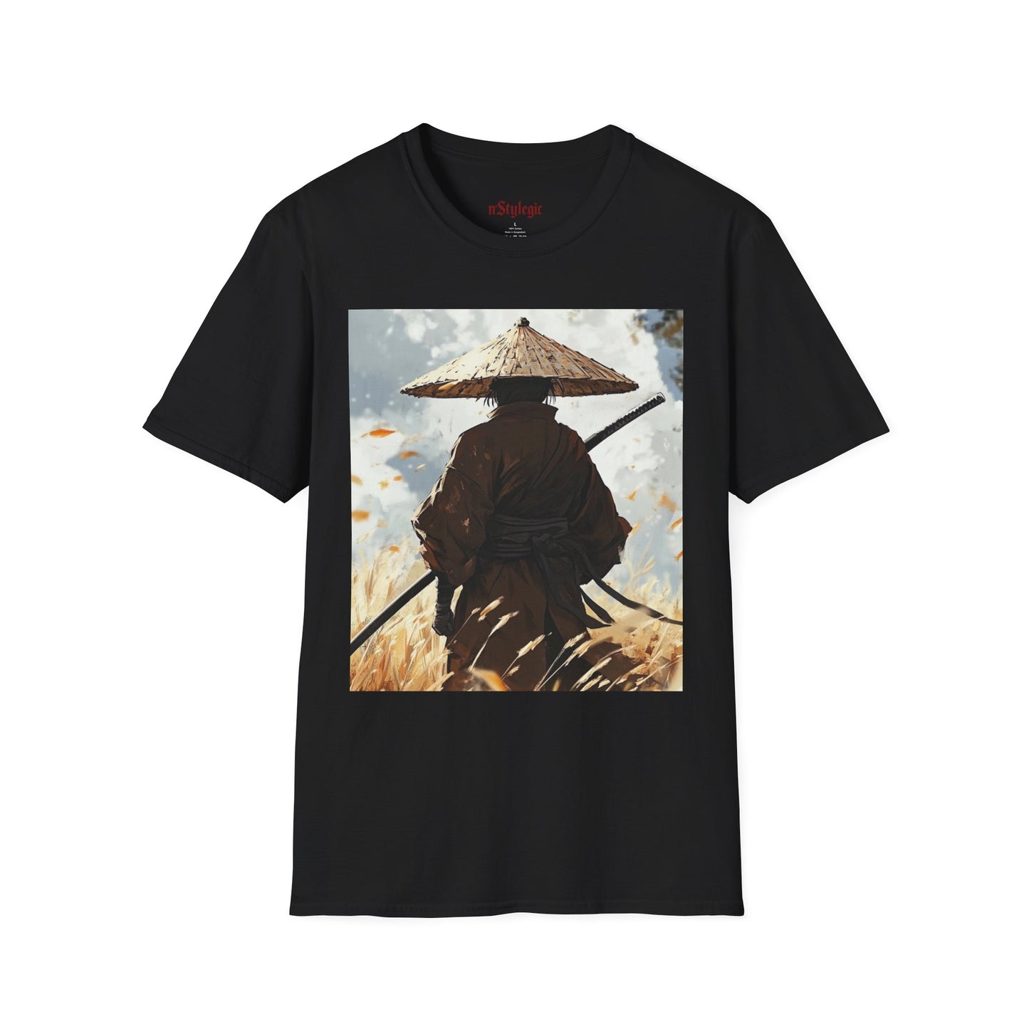 Vagabond Samurai Tee -  samurai vagabond japanese culture anime shirt graphic tee unisex Vagabond Swordsman Tee – Lone samurai in windswept field with katana and falling autumn leaves