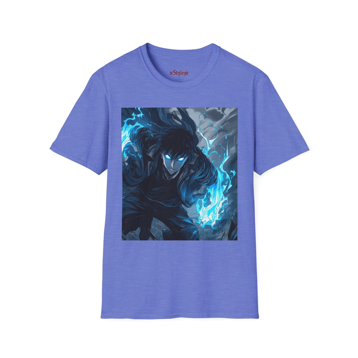 Solo Leveling Shadow Monarch Tee -  solo leveling sung jin woo shadow monarch anime shirt graphic tee unisex Shadow Monarch Tee – Sung Jin Woo engulfed in blue flames with glowing eyes