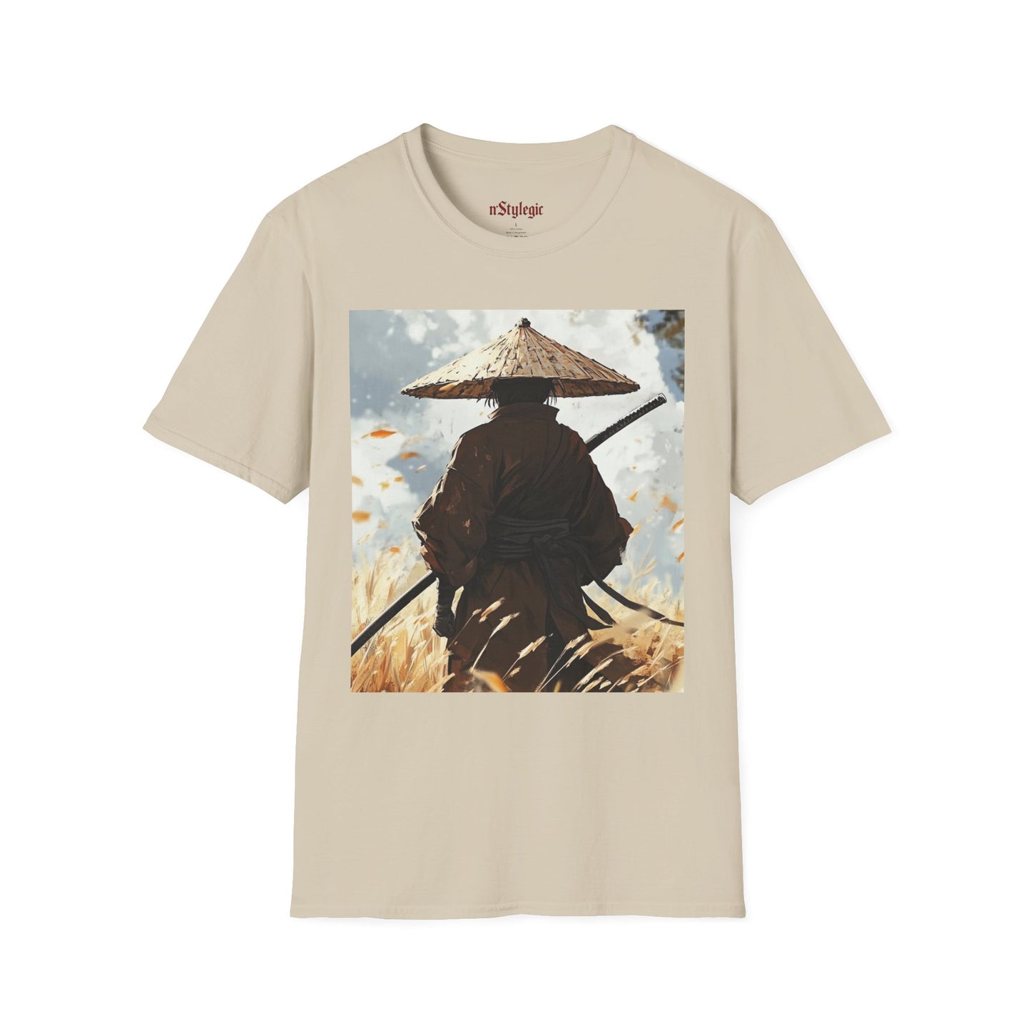 Vagabond Samurai Tee -  samurai vagabond japanese culture anime shirt graphic tee unisex Vagabond Swordsman Tee – Lone samurai in windswept field with katana and falling autumn leaves