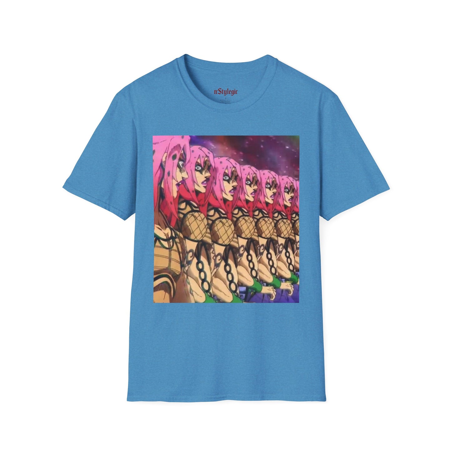 Diavolo Infinite Loop Tee -  jojo diavolo king crimson anime shirt graphic tee unisex Diavolo Death Loop Tee – Diavolo caught in cosmic loop with pink hair and cryptic tattoos