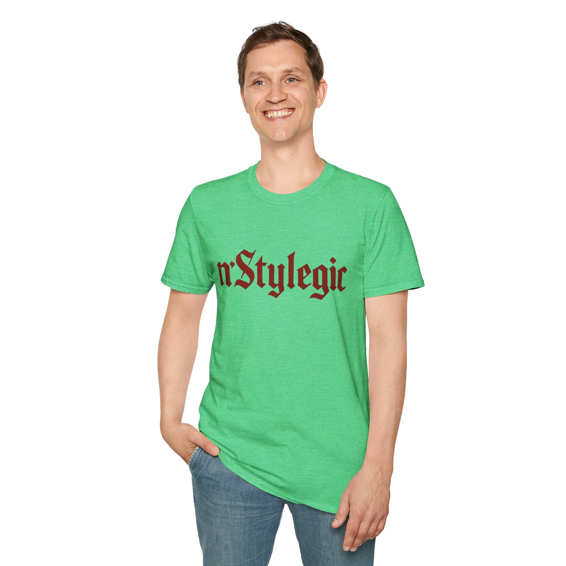 n’Stylegic Logo Streetwear Tee -  logo tee streetwear minimalist graphic tee unisex n’Stylegic Logo Tee – Gothic red logo on minimalist black shirt streetwear branding